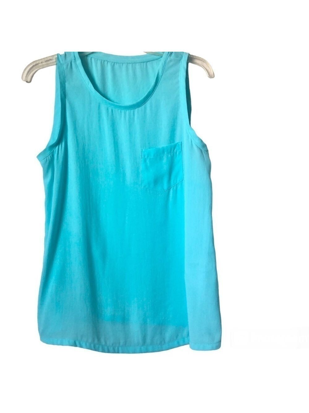 Sheer Turquoise Blue Sleeveless Long Blouse Shirt Sz S
